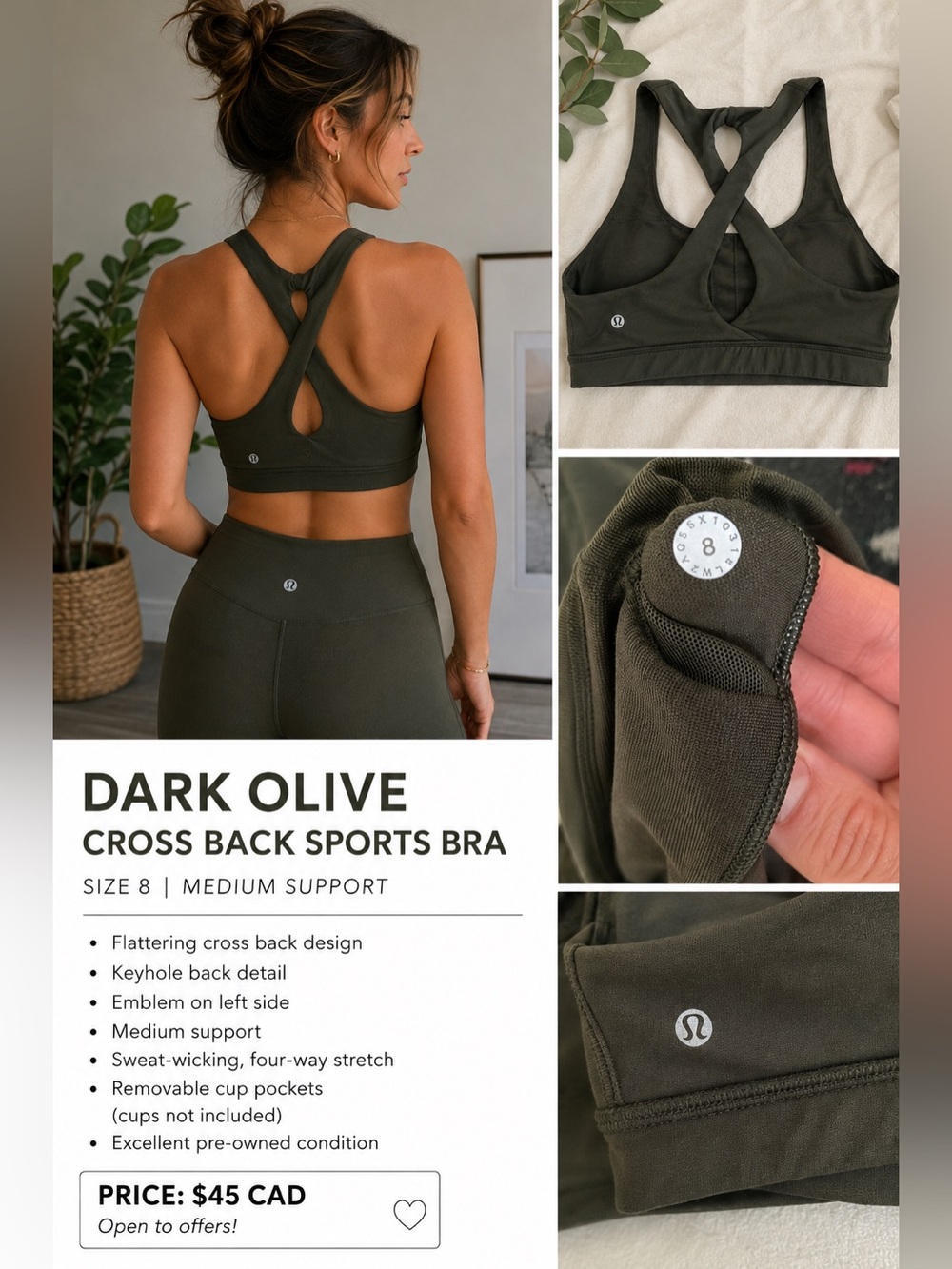 Lululemon | Time To Sweat Bra |
Deep Camo | Size 8 | Luxtreme®